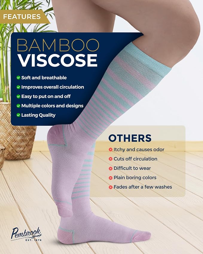 Pembrook® Bamboo Viscose Light Compression Socks - 3 Pairs | 8-15 mmhg Compression Socks | Knee High Comfort Support Socks - Image 4