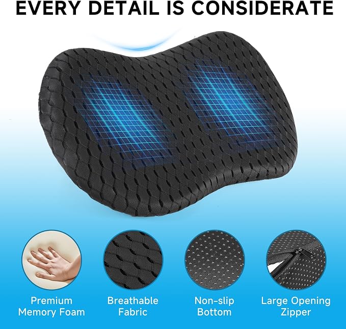 Livtribe Car Seat Cushion - Memory Foam Seat Pad for Sciatica & Lower Back Pain Relief - Driving Cushion with Breathable Mesh Cover - Road Trip Essentials for Drivers (3D Black) - Image 7