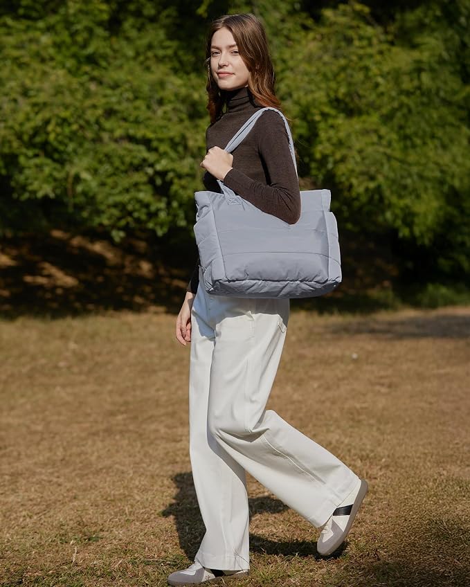 BAGSMART Tote Bag for Women, Lightweight Puffy Tote Bag with Compartments Shoulder Bag Handbag for Travel, Work, Gym | Lightweight - Image 2