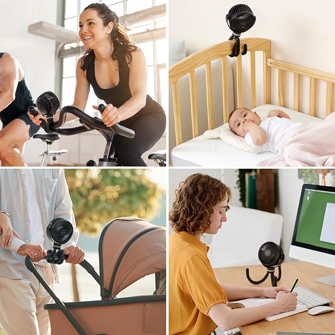 Momcozy 8000mAh Portable Stroller Fan | 27H Ultra-long Battery Life | Detachable 4 Speed 360°Rotate | 2 Modes LED Night Light, USB Rechargeable Handheld Cooling Fan for Travel, Car Seat, Bedroom - Image 8