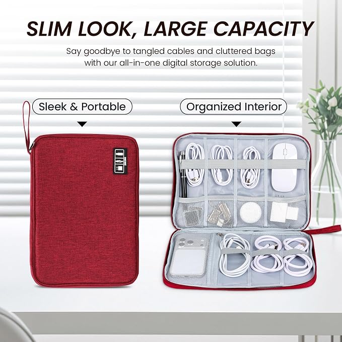 Cable Organizer Bag, Electronics Organizer Case for Tech Accessories | Store chargers, cables, power banks and adapters with elastic loops, mesh pockets and organized compartments for travel. - Image 4