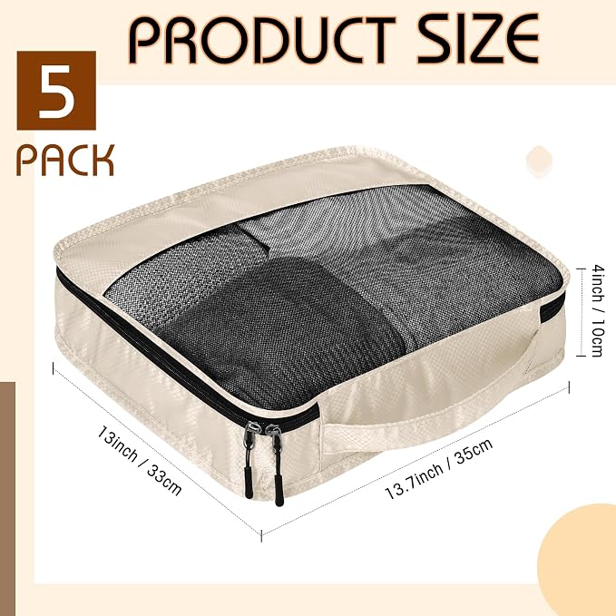 5 Pcs Packing Cubes for Suitcase Large Travel Cubes Carry on Luggage Organizer Bags for Clothes Accessories(M,Khaki) - Image 2
