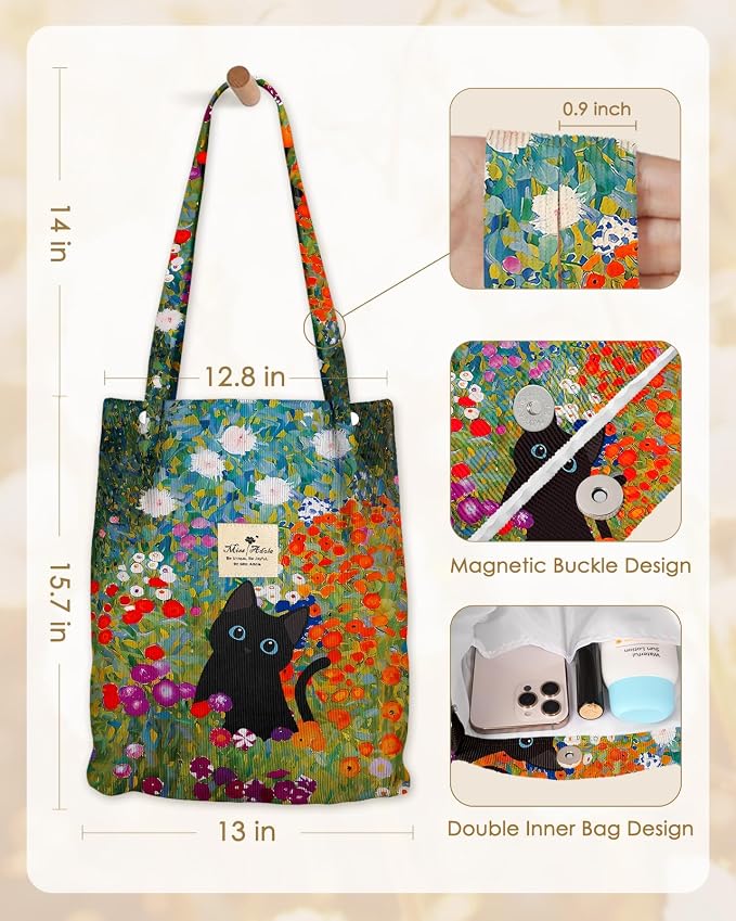 Miss Adola Designer Corduroy Tote Bag for Women | 3 Magnetic Buckles, Aesthetic Pattern, Reusable, Soft, Roomy Carry for Work, Travel, Grocery Runs - Image 5