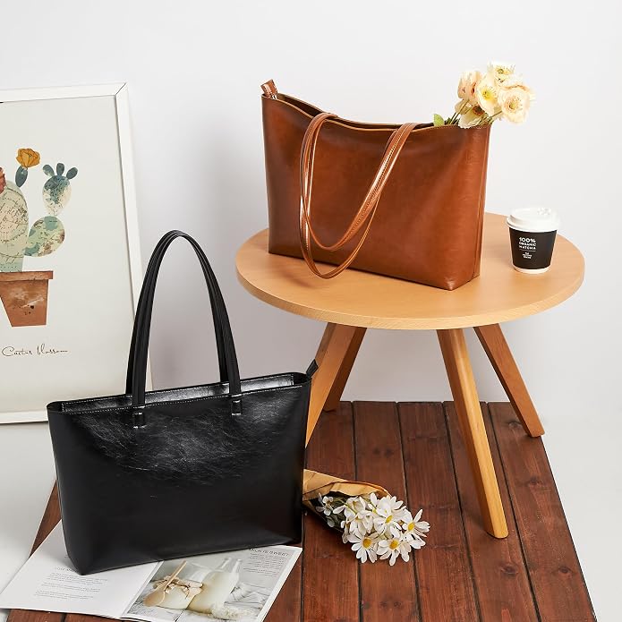 KALIDI Tote Bag Zipper Shoulder Bag Vegan Leather Purses Satchel for Women | Large Casual Handbag for Work Commuting Dating College Everyday - Image 2