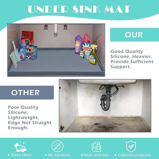 URMONA Waterproof Silicone Under Sink Mat 22'' x 22'' Shelf Liner for Kitchen and Bathroom, Cabinet and Counter Protector, Storage and Organizers, Litter Mat, Pet Cat Puppy Essentials(Green) - Image 5