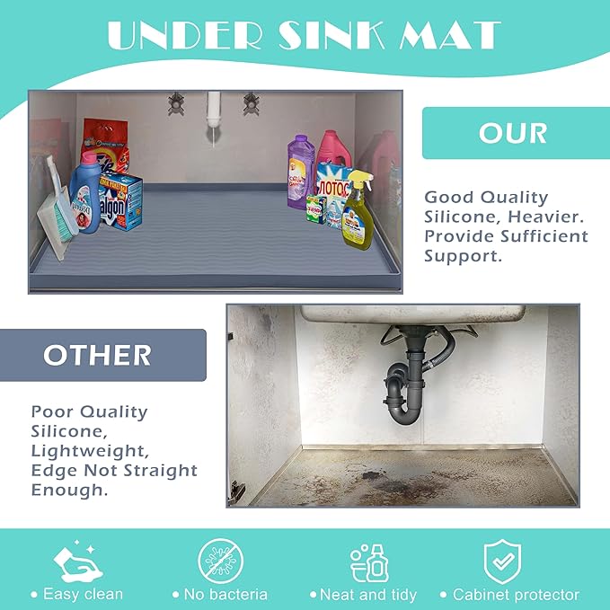 URMONA Waterproof Silicone Under Sink Mat 37'' x 22'' Shelf Liner for Kitchen and Bathroom, Cabinet and Counter Protector, Storage and Organizers, Litter Mat, Pet Cat Puppy Essentials(Green) - Image 5