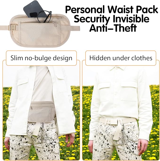 2 Pcs Travel Money Belt for Women,Hidden Money Pouch for Travel,Undercover Anti-Theft Travels Moneys Belt Under Clothes for Cash Cards Passport Keys Mobile Phone for Men Women - Image 5