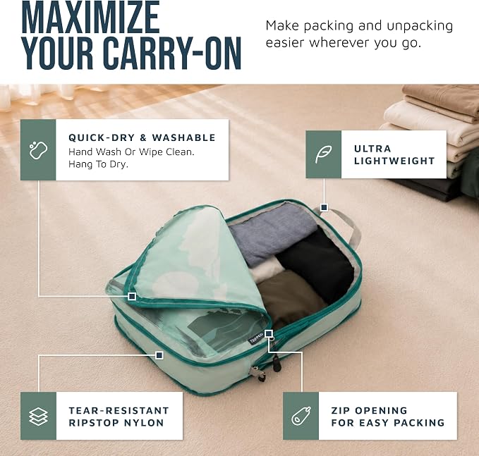 TRIPPED Travel Gear Compression Packing Cubes for Carry-On Travel 6-Pack | Ultralight Ripstop Packing Cubes with Compression Zippers for Organized Carry-On Luggage, Backpack, and Travel Packing - Image 3