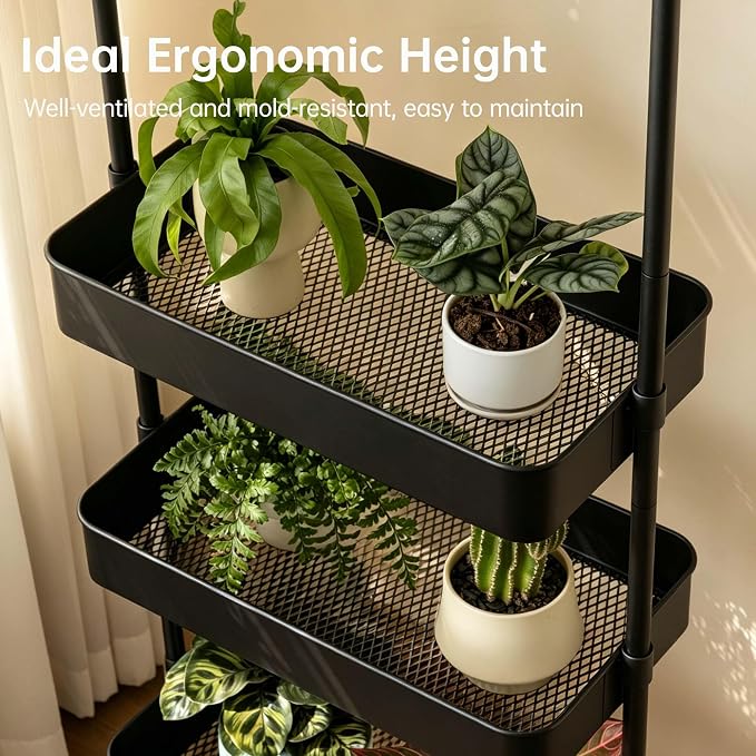 Tall 3 Tier Rolling Cart, Metal Storage Rack with Wheels for Indoor Spaces | Rust-resistant steel frame with adjustable tiers, locking wheels and 50 lbs shelves for flexible indoor organization. - Image 5