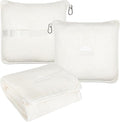 BlueHills Premium Soft Travel Blanket Pillow Combo Airplane - Ivory White | Travel Blanket Pillow Combo, Luggage Strap & Backpack Clip, Compact Portable Plane Accessories, Airplane Comfort, Soft & Cozy by BlueHills