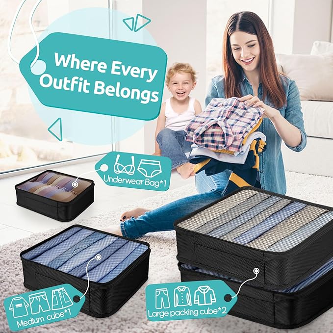 ALL INCLUDED - 12 Set Packing Cubes for Suitcases Carry On, Travel Essentials/Accessories Luggage Organizer Bags Set, Includes Cubes, Shoes Bag, Matte Cosmetic Bag, Zipper Bags - Image 2