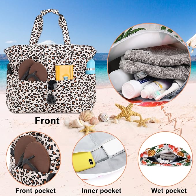 Bluboon Beach Bags for Women, Large Waterproof Tote Bag With Wet Compartment for Pool Weekender Travel Gym - Image 7