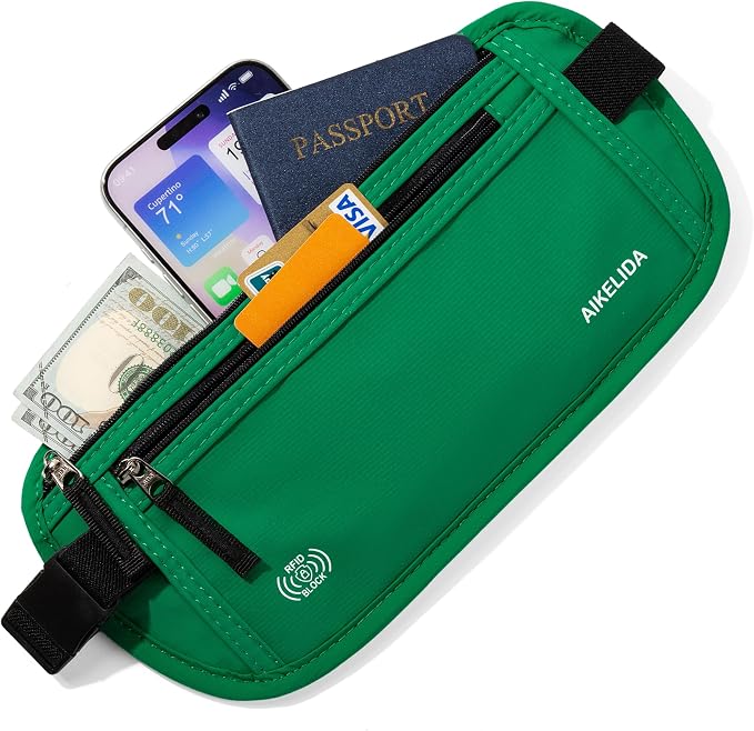 Money Belt - Slim Passport Holder RFID Blocking Travel Wallet Undercover Fanny Packs for Men Women - Green - Image 2