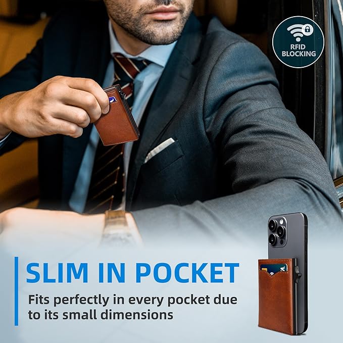 Wallet for Men,with Cash Pocket 2 ID Window 9-13 Cards,Metal Case Smart Slim Pop Up Credit Card Holder Flip with Magnetic Closure RFID Blocking Trifold wallet with Gift Box - Image 6