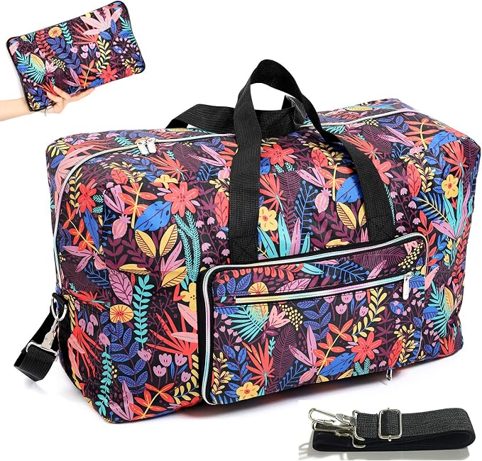 22" Foldable Large Travel Duffel Duffle Bag Sports Gym Tote Bag For Women Overnight Carryon Weekend Bag Shoulder Bag Water Resistant by Unknown