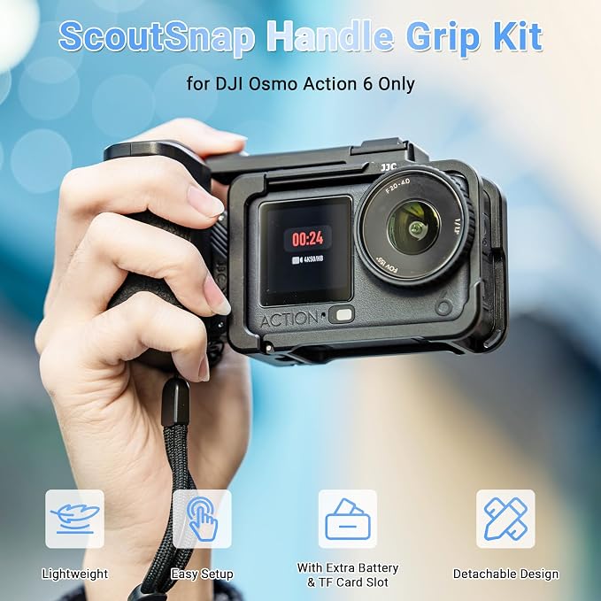 JJC Osmo Action 6 Handle Grip Kit w. Extra Battery Slot,Street Photography | Metal Cage with Quick Release Magnetic Grip & Shutter Button,Cold Shoe,Lens Cap,Lanyard,One-Stop Solution - Image 3