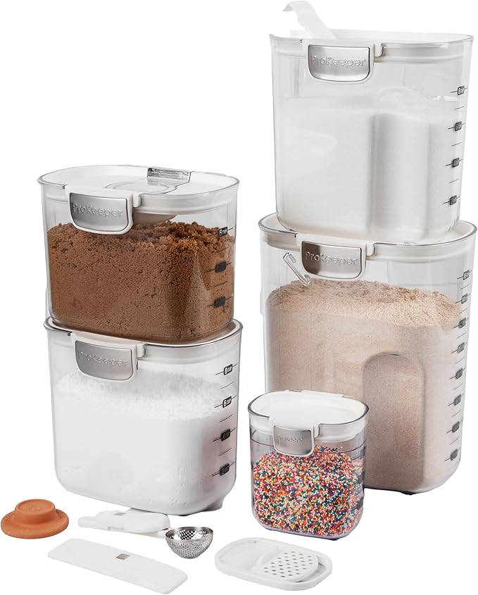 ProKeeper+ Airtight Food Storage Container Set – Clear Plastic Flour and Sugar Canister Set with Magnetic Accessories for Kitchen Organization (White, 9-Piece) by Unknown