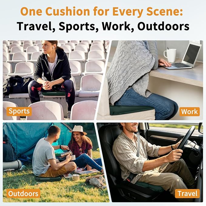 Inflatable Seat Cushion with Adjustable Firmness (Dark Green) | adjustable firmness, lightweight, waterproof, non-slip. For stadium, office, camping, car & long flights - Image 6