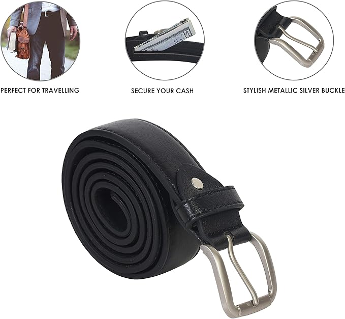 Men's Black Leather Money Belt Sizes 32 Through 64 - Image 2