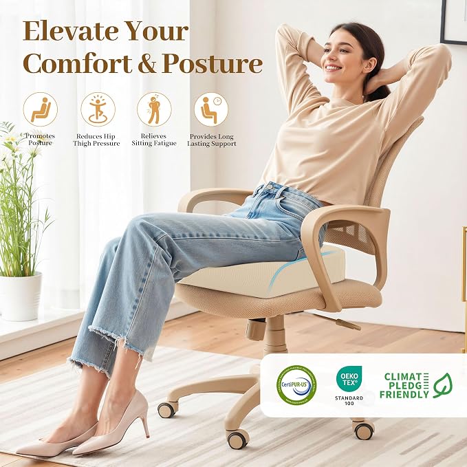 TranquilRelax 2XL Memory Foam Seat Cushion for Office Chair, 3.7-Inch, Khaki - Image 7