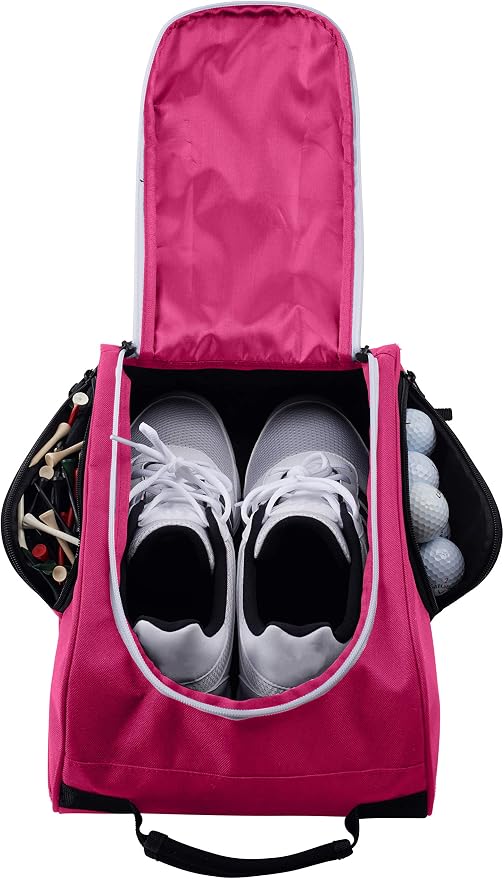 Athletico Golf Shoe Bag - Zippered Shoe Carrier Bags With Ventilation & Outside Pocket for Socks, Tees, etc. (Pink) by Athletico