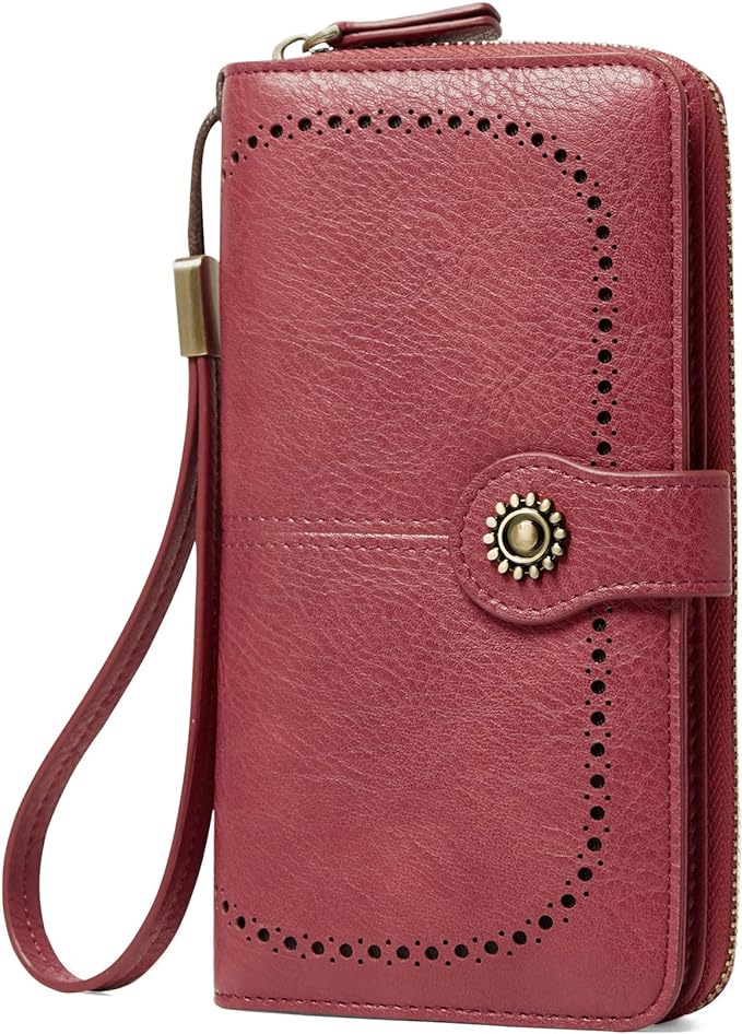 TFKGS Wallet for Women RFID Blocking Leather Large Capacity Card Holder Ladies Phone Clutch Travel Long Purse Wristlet | RFID Blocking by TFKGS