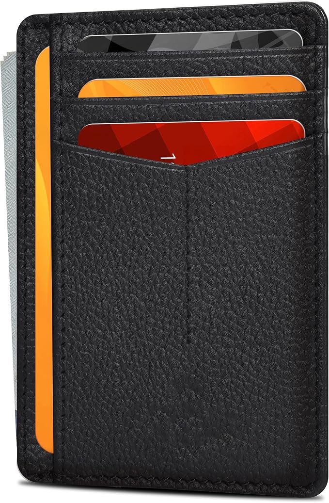 Slim Minimalist RFID Leather Wallet, Front Pocket Card Holder, Jet Black by OakLeathers