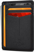 Slim Minimalist RFID Leather Wallet, Front Pocket Card Holder, Jet Black by OakLeathers