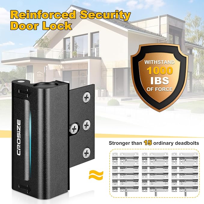 2 Pack Home Security Door Lock, Reinforcement Lock for Kids Safety, Black | Withstands 1000 lbs of Impact, Door Lock for Front Door, Defender Door Locks Latch, Inside Door Lock, For Door Security - Image 2