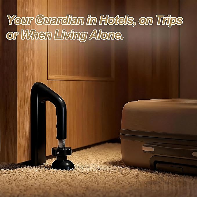 Portable Door Lock Travel Security, Black Anti-Theft Stopper | 202g lightweight, fits inward-swinging doors, tool-free install, aluminum, for hotels, Airbnbs, dorms, apartments - Image 8
