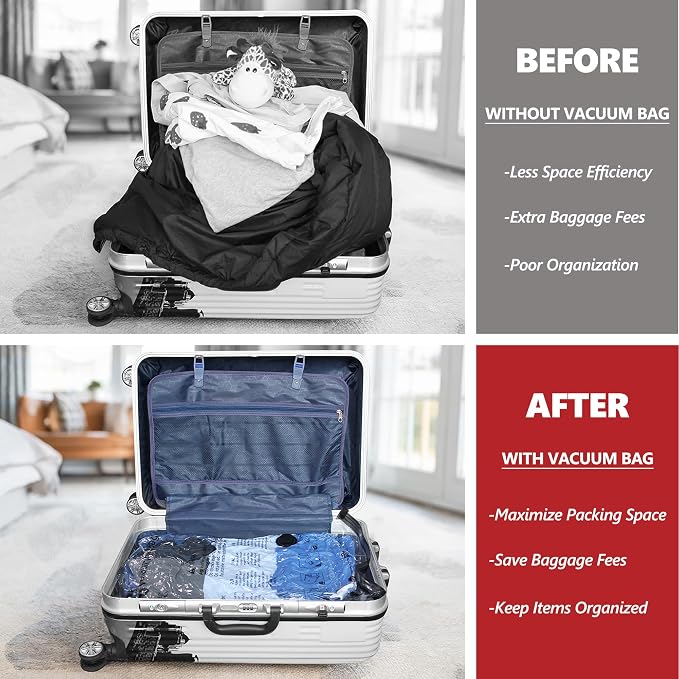 Vacuum Seal Bags for Clothing Travel and Home Storage, Travel Vacuum Bags with Electric Pump, Space Saver Compression Packing Cubes for Luggage Suitcase Bedding Blankets Clothes, 12 Combo - Image 2