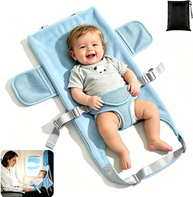 Toddler Airplane Bed, Blue, Baby Travel Essentials, 31 * 17 in | Portable Seat Extender Travel Bed for Kids, Soft Baby Travel Essentials for Flying, Long Flight Must Haves Footrest by Unknown