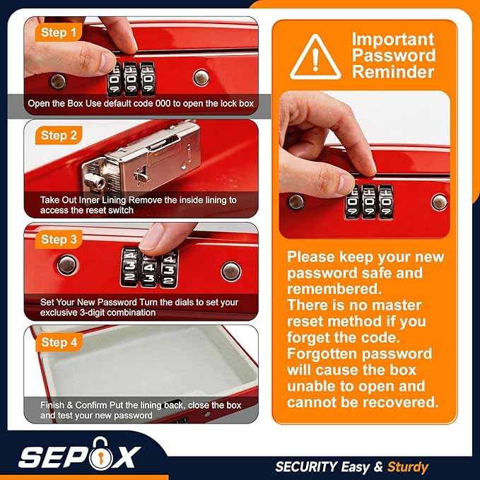 SEPOX® Water Fire Resistant Steel Lock Box 3-Ft Cable Keyless Outdoor Combo | For Gate Shed Fence Garden Toolbox Water Fireproof Steel Lock Box Long Shackle 3-Ft Steel Cable Weatherproof Shell Secure - Image 5