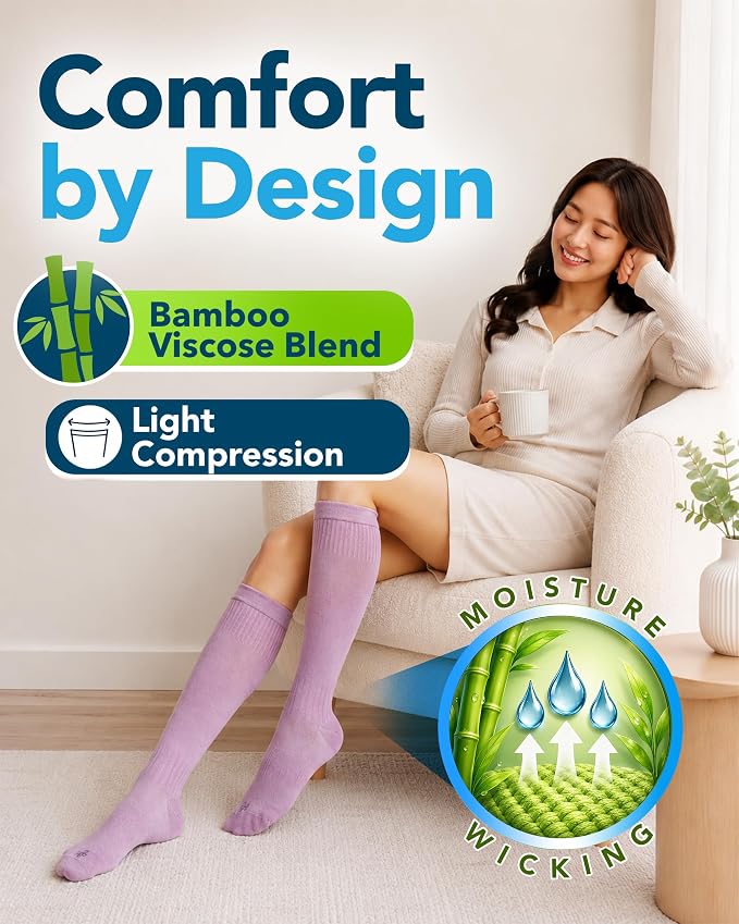Doctor's Select® Bamboo Viscose Light Compression Socks for Women & Men - 3 Pairs, 8-15 mmHg Compression Socks, Knee High - Image 2