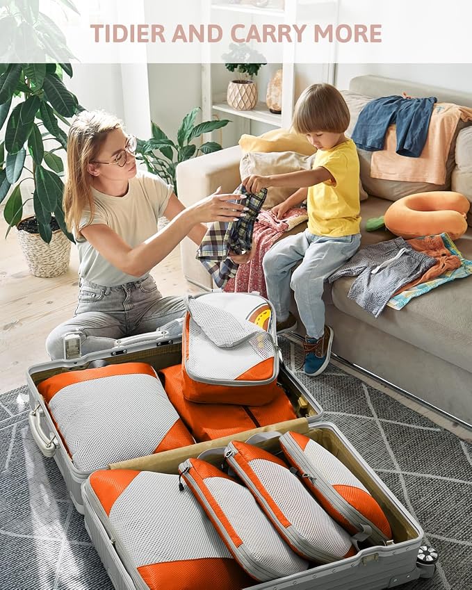 Meowoo 7 Set Compression Packing Cubes for Travel, Durable Ripstop Mesh Suitcase Organizer with Shoe Bag, Ultralight & Expandable Space Saver Travel Cubes - Image 7