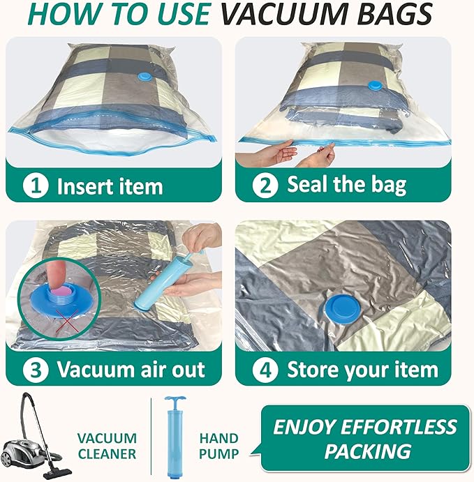 Cozy Essential Vacuum Storage Bags, 80% Compression Vacuum Seal Space Saver Plastic Packaging Bags for Clothes, Blankets, Pillow, Bedding, Comforters, Sealer Clothing Storage,12 Jumbo - Image 6
