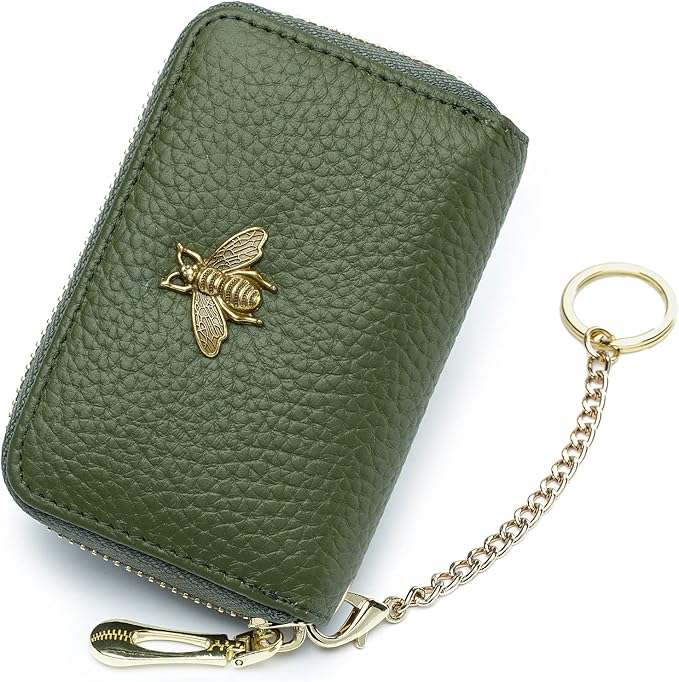 imeetu RFID Credit Card Holder, Small Card Wallet Women, Leather Card Case | Genuine Leather Women's Card & id Cases, Change Coin Purse with Zipper Keychain id Window, 20 Colors & 3 Styles, Daily, Gifts by imeetu