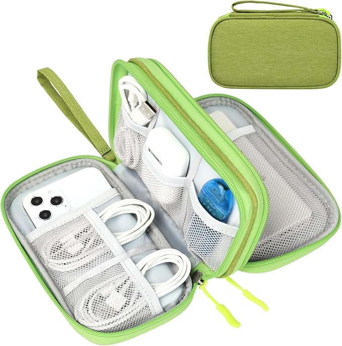 FYY Electronic Organizer, Travel Tech Pouch Bag, Cable Organizer Green | Wrist Strap, Waterproof, Double Layers Portable Electronics Travel Carrying Case for Cord, Charger, Daily Business Trips Use by FYY