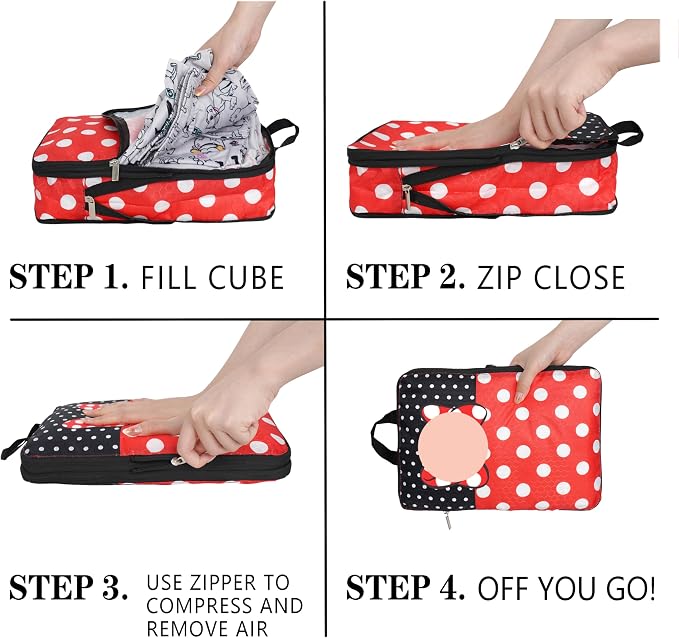 Compression Packing Cubes for Travel, 6 Set Red Dots Luggage Organizer, Lightweight Waterproof Expandable/Compression Bags Smell Proof Travel Packing Cubes for Suitcases - Image 2