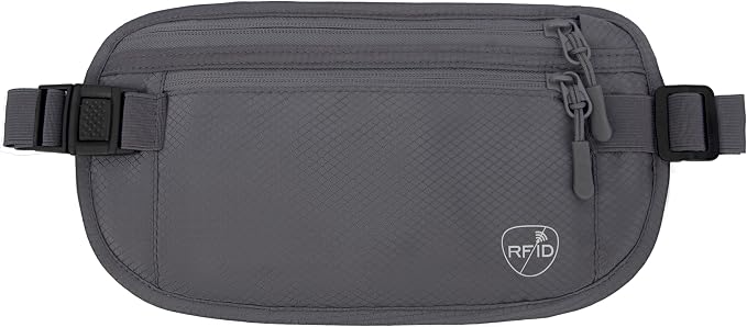 Money Belt, Hidden Travel Wallet for Passport, RFID Blocking Passport Pouch, Undercover Fanny Pack(Grey) by SUPACOOL