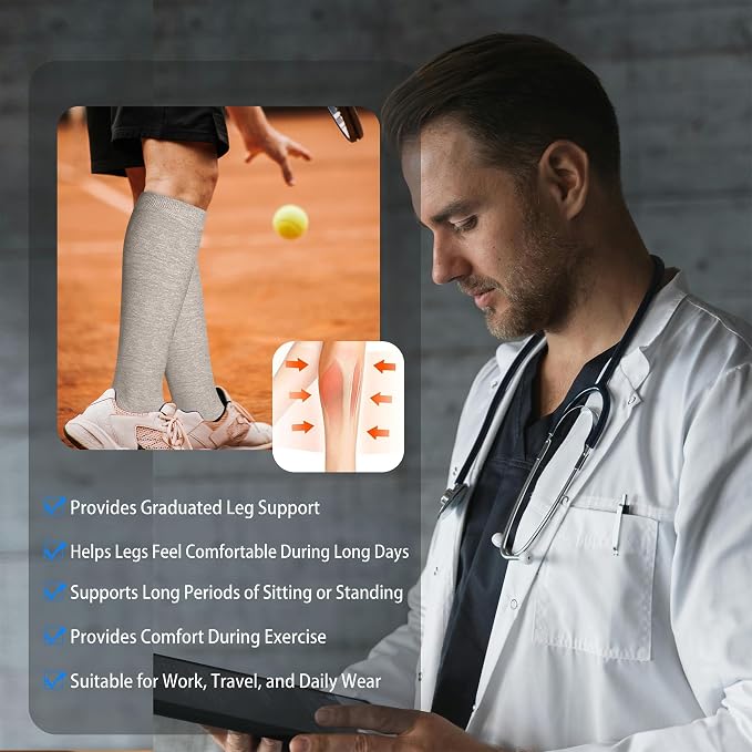 LEVSOX Cotton Compression Socks for Women&Men 20-30mmHg Knee High Cute Support Sock for Nurses Pregnancy Travel - Image 6