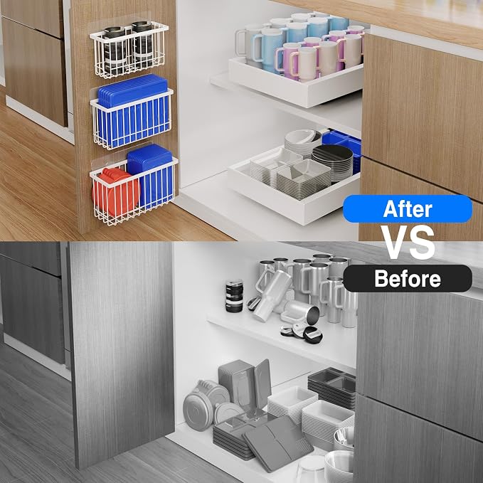 MUSTORN 3 Pack Adhesive Cabinet Door Organizer, Lid Organizers Inside Cabinet Food Container/Tumbler Lid Organizer and Storage Cup Lids Holder for Kitchen & Bathroom Wall Mounted(White) - Image 7