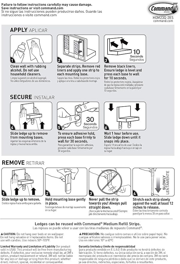 Command Display Ledges, Holds up to 2 lb, Slate, 2 Ledges with 8 Medium Strips, Damage-Free Hanging Floating Shelf with Adhesive Strips, Personalize Living Room, Bedroom, Kids Room or Office - Image 11
