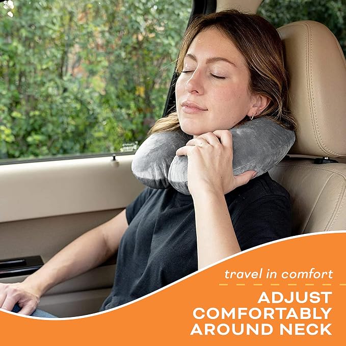 Travel Neck Pillow Washable Cover Comfortable Memory Foam Airplane Travel Accessories Essentials Plane Neck Support Pillow for Neck Pain Relief and Sleeping Grey - Image 2