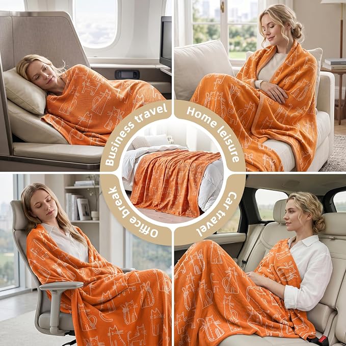 Travel Blanket Airplane - Ultra Soft & Lightweight Knit Design Compact Airplane Blanket,53x72 Inch,Stylish Travel Shawl Wraps for Flights,Office,Home Use,Travel Essentials & Gifts - Image 8