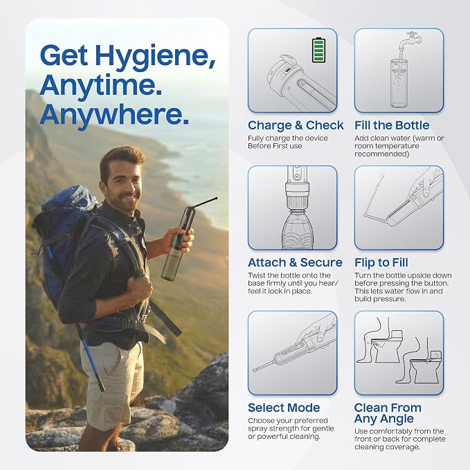 BIDET BUDDY® GoFlow Portable Bidet for Travel - 180mL Bottle Obsidian Drift | Two Power Modes, 180 Degree Nozzle Wand, IPX6 Waterproof, USB - C Charging, 800mAh Rechargeable Battery, Medium Pressure - Image 6
