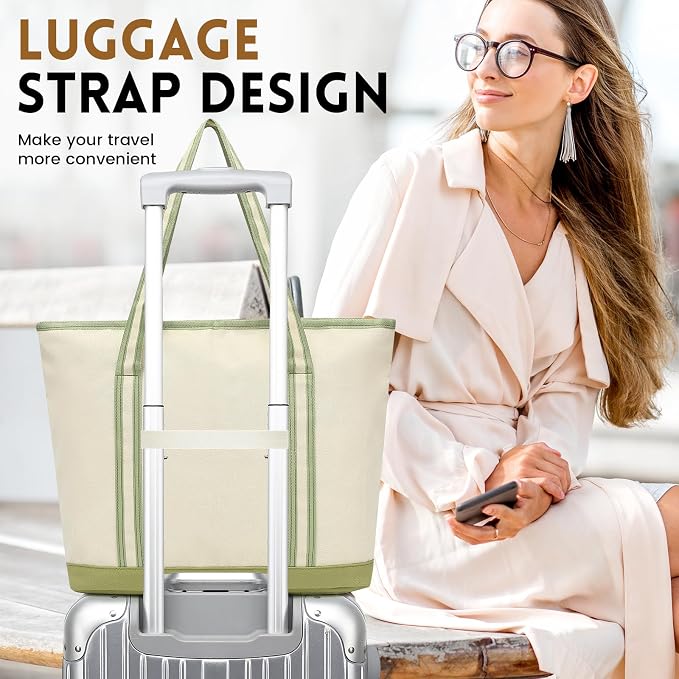 Large Canvas Tote Bag for Women, Beach Bag with Zipper, Utility Tote Bag with 3 Front Pockets, Weekender Pool Bag - Image 5