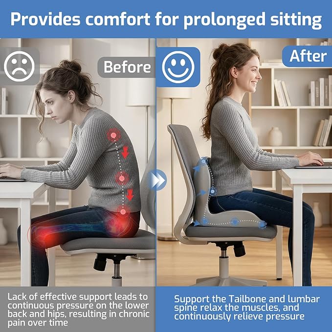 Seat Cushion,Memory Foam Chair Cushion for Office and Car,Ergonomic Coccyx Seat Cushion for Tailbone,Sciatic Nerve,Lower Back Pressure Relief,Lumbar Support Pilow for Office,Car,Truck,Desk Chair - Image 4