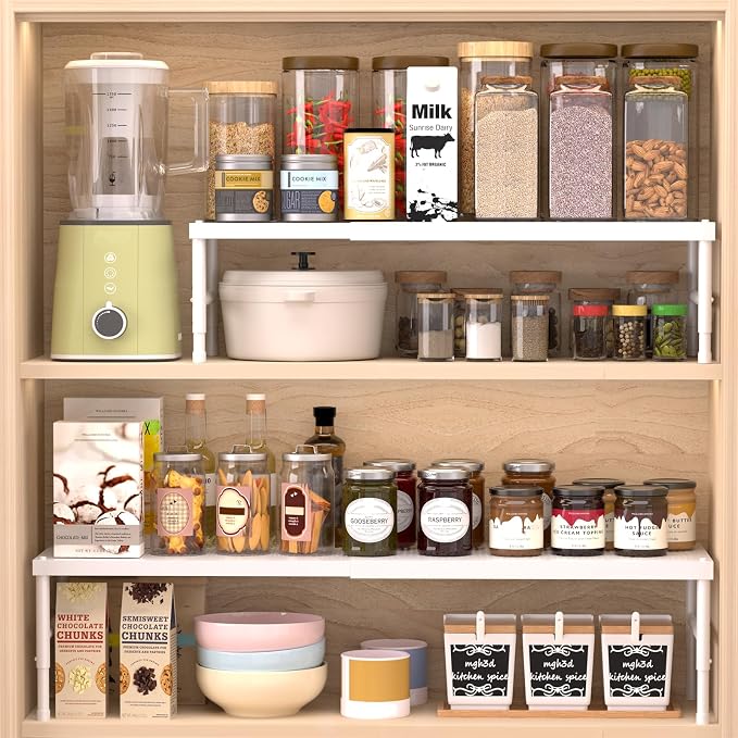 Kitchen cabinet organizer shelf,Spice Racks,Counter Shelf for Cabinets | Expandable adjustable stackable Heavy Duty Metal Pantry Storage Shelves Racks for kitchen,Small Cupboard Organizers - Image 8