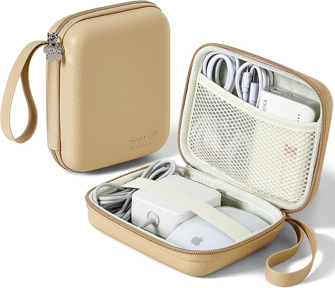 Portable Charger Case, Tech Pouch Travel Organizer, L, Light Khaki | Hard Shell Electronic Storage for MacBook Power Adapter, Magic Mouse, Charging Cords, Power Bank Laptop Accessories by Linpr